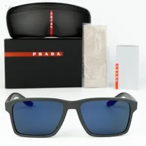 Prada Linea Rossa PS05YS UFK05U BRAND NEW Sunglasses Grey Rubber Blue Unisex Prada Linea Rossa PS 05YS Rectangular Sunglasses For Men main image 4